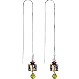 Handcrafted Genuine Swarovski��� Sterling Silver Green IMPERIOUS CUBE Threader Earrings