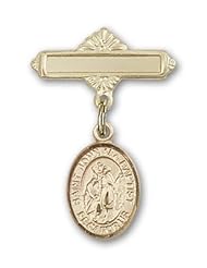 14K Gold Baby Badge with St. John the Baptist Charm and Polished Badge Pin