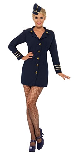 Smiffy's Women's Flight Attendant Costume with Dress and Hat, Navy, Medium