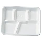 Genpak 10500 10-3/8-Inch Length 1-1/5-Inch Height 8-3/8-Inch Depth White Color 5 Compartment Foam School Lunch Tray (Case of 500)
