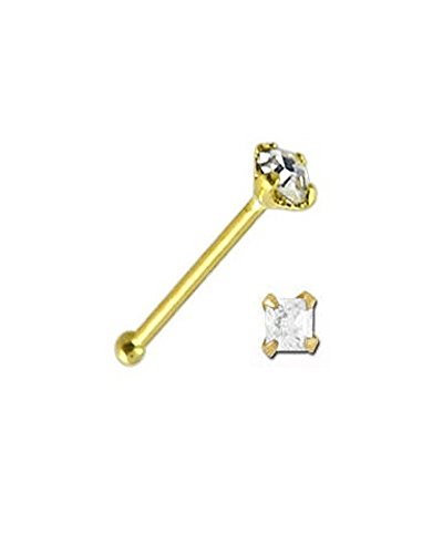Nose lip bone 1.5mm clear princess cut cz 14k yellow go…