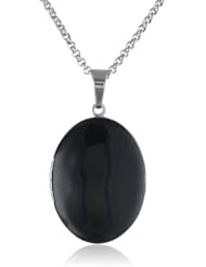 Stainless Steel Enamel Rolo Chain Locket Pendant Necklace