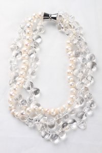 multi strand pearl necklace-Pearl & Crystal Quartz Multistrand Necklace by Windsor Avenue - Handmade Images