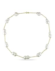 14k Yellow Gold Freshwater White Pearl Necklace (10.5-11 mm) (19")