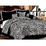 7 Piece Black and White Micro Fur Zebra Comforter Bed in a Bag set Queen Si ....