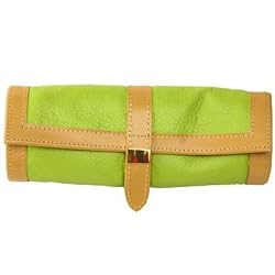 Travel Jewelry Roll Leather Compact Lime