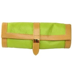 Travel Jewelry Roll Leather Compact Lime