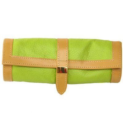 Travel Jewelry Roll Leather Compact Lime
