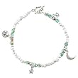 Celestial Theme Blue Czech Glass and Sterling Silver Rock Bead Toggle Bracelet with Man in the Moon, Crescent Moon and Star Charms, 7 1/4" long, #8076