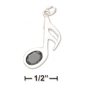 Buy Sterling Silver 1 Inch Music Note With Red CZ Charm made by JewelryWeb now!