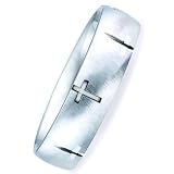 Brushed Satin Finish Wedding Band Ring in 6.00 Millimeters in 14Kt White Gold with a Brilliant Cross Design. Low Dome Comfort Fit Style SV662W6, by Wedding Rings by Oromi