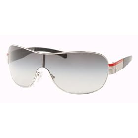 AUTHENTIC PRADA SPS 54H SPS54H 1BC-5D1 SILVER METAL GRAY GRADIENT LENS SHIELD SUNGLASSES SHADES