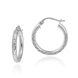Sterling Silver Tarnish-Free 2.5x20 Diamond-Cut Click Top Hoop Earrings