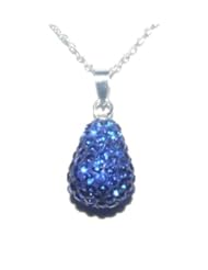 Give a Gift with Meaning. BIRTHSTONE FOR SEPTEMBER. 2cm 0.75 Inch Dark Sapphire Pear Shaped Pendant Necklace on 46cm 18 Inch Rolo Cable Chain. Made Using Solid Sterling Silver 925 and Swarovski Crystals.For other Birthstones please type Decorum Jewellery into the search bar.