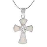 Tressa Sterling Silver Cross with CZ and White Opal Necklace
