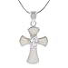 Tressa Sterling Silver Cross with CZ and White Opal Necklace