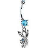 Playboy Gem Paved March Birthstone Bunny Head Belly Ring