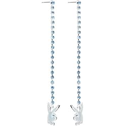 Playboy Bunny Logo Baby Blue Rhinestone Long Dangle Earrings