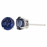 14k White Gold 6mm Round Lab Created Sapphire 4-Prong Stud Earrings