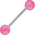 Barbell - Pink GLITTER Tongue Ring