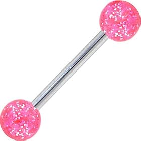 Barbell - Pink GLITTER Tongue Ring by 