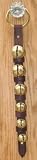 Graduated Solid Brass & Brown Leather Sleigh Bell Door Hanger