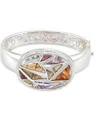 Genuine White Quartz, Amethyst, Olive Green Quartz, Green Quartz, Citrine, Brown Quartz, Brazilian Garnet And Madeira Citrine Bangle Bracelet 68295