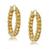 New Ladies Yellow Gold Classic Hoop Earrings w Citrine