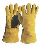 Gold Heat Resistant Fireplace Stove Woodburner Gauntlet Fireside Gloves