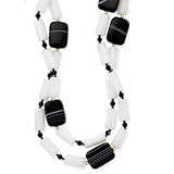14K BEAD, WHITE JADE AND ONYX SINGLE STRAND NECK,60"NO CLASP