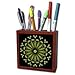 Houk Digital Abstraction Art - Fancy Kaleidoscopes - Green Flower With Leafs Mandala - Tile Pen Holders-5 inch tile pen holder