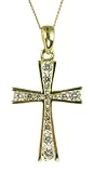 9ct Yellow Gold Ladies Cubic Zirconia Set Cross on 18 Curb Chain