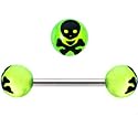 Green and Black Skull and Crossbones Barbell Tongue Ring