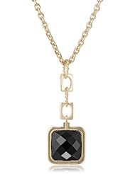 Black Resin Square Stone Long Pendant Necklace, 27.75"
