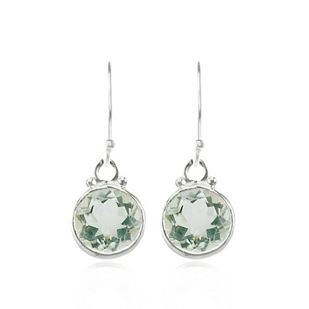 Gyspy Girl Green Amethyst Round Faceted Earrings in Sterling Silver