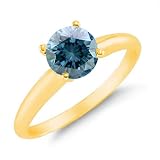 2.50 CT Blue Diamond Solitaire Ring 14K Yellow Gold (Available In Sizes 5 - 10)