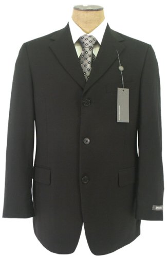 Kenneth Cole Mens Single Breasted 3 Button Solid Black Wool Suit - Size 46R