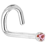 Solid 18KT White Gold 1.5mm Genuine Pink Sapphire Left Nostril Screw- 18 Gauge