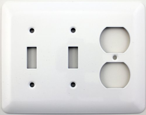 Mulberry Princess Style White Three Gang Combination Switch Plate - Two Toggle Light Switch Openings One Duplex Outlet Opening