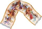 Native Horses White Silk Scarf with Sequins by Laurel Burch
