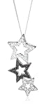 Silver Black & White Cubic Zirconia Triple Star Pendant on adjustable curb Chain 16-18