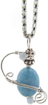 Handcrafted (Wire Wrapped) Hypoallergenic Non-tarnishing Stainless Steel and Ocean Quartz Pendant. Complented with Lantern Style Stainless Steel Chain. 16-24 Inches (16 Inches)