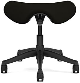 Freedom Saddle Task Stool by Humanscale: Standard Carpet Casters - Standard Cylinder Height - Wave Pattern Textile - Graphite Frame/Black Wave Fabric