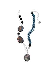 MMA Silver - 16 inch + 3 inch Glass and Shell Bead Necklace