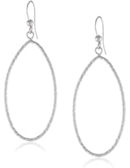 14k White Gold Diamond-Cut Oval Hoop Earrings with Shepherds Hook