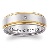 Mens Titanium Two-Tone Diamond Engraved Band - Personalized Jewelry