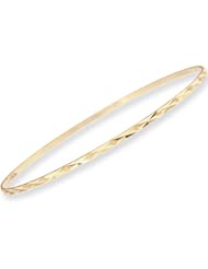 14k Yellow Gold, Women Lady Simple Slip On Bangle Bracelet With Sparkly Cuts