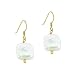Vermeil (24k Gold over Sterling Silver) Genuine Freshwater Cultured Iridescent White Coin Pearl Square Bead Dangle Hook Earrings