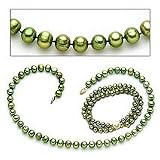 14k, Olive Green Pearl Double Bracelet and Necklace Set