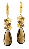 14K Gold Smoky Topaz with Multicolor Bead Accent Earrings